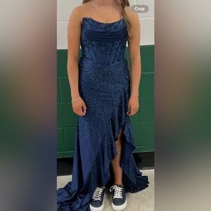 Sherri Hill Navy Blue Glitter Formal